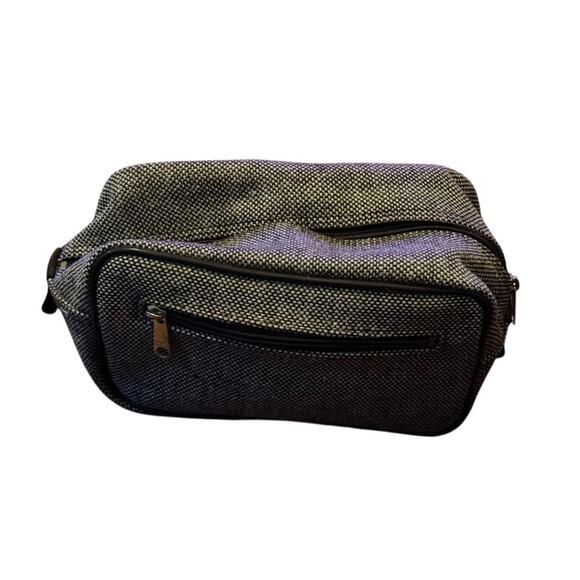 Vintage Tweed Stripe Toiletries Travel Bag Dopp Kit Carry On Gym Compact Luggage - Picture 2 of 6